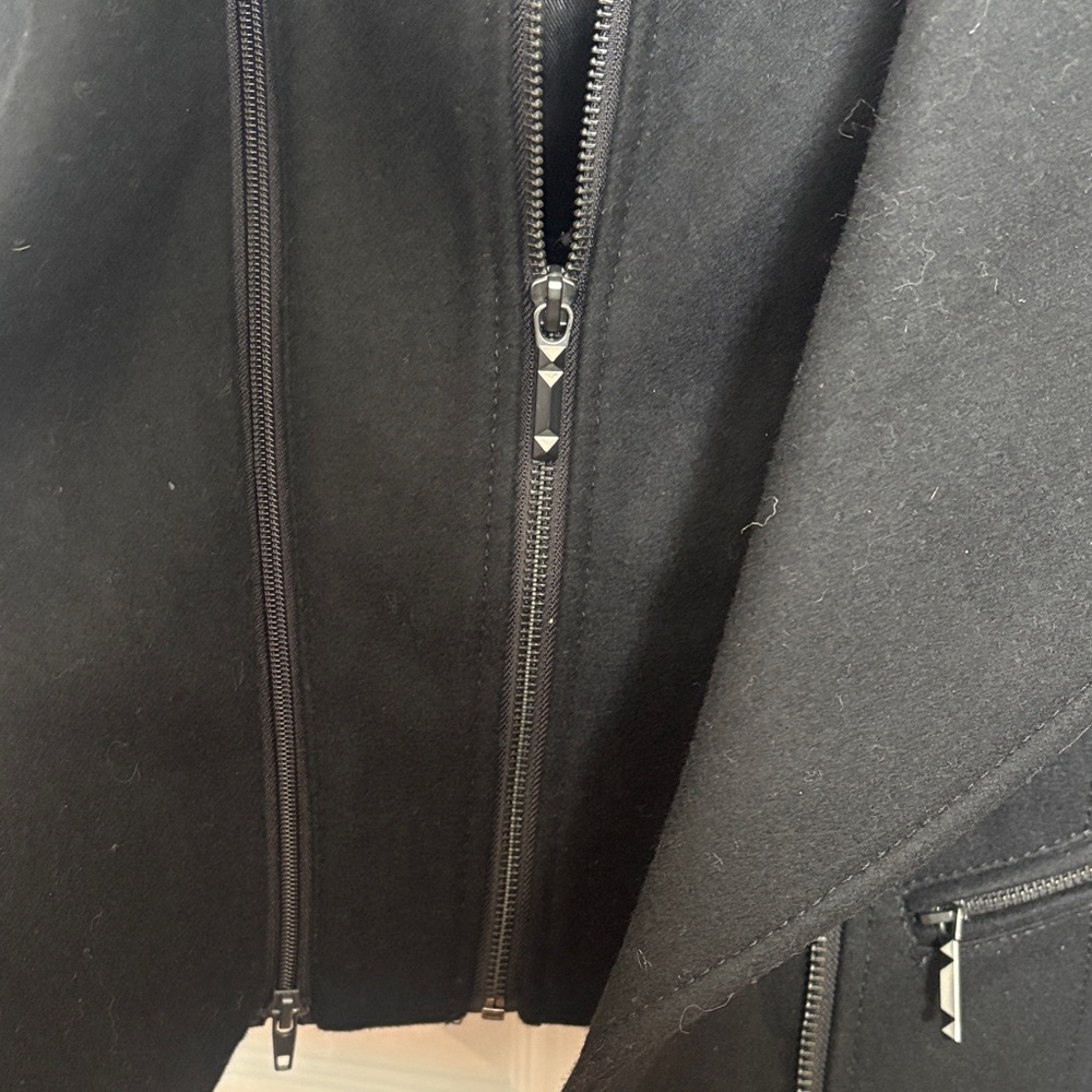 BCBGMaxAzria Black Faux-Fur Collar Asymmetrical Zip Jacket - Picture 2 of 7